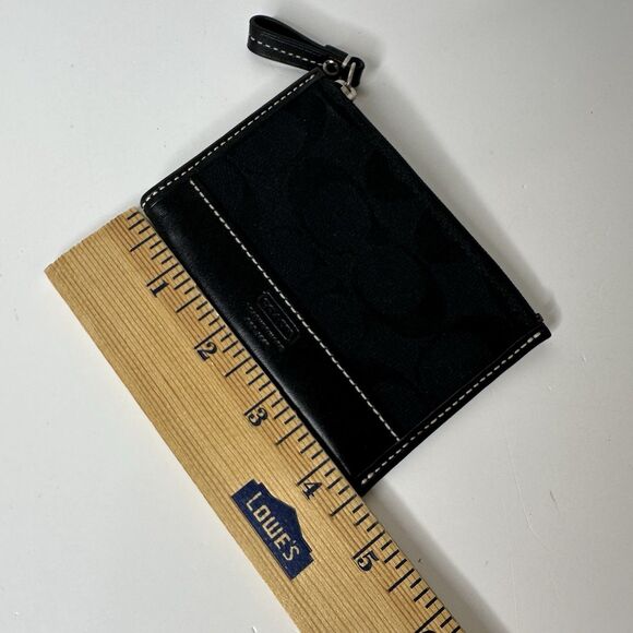 Coach Mini Skinny ID Case Keychain Coin Wallet Signature C Black Canvas Leather - Picture 7 of 9